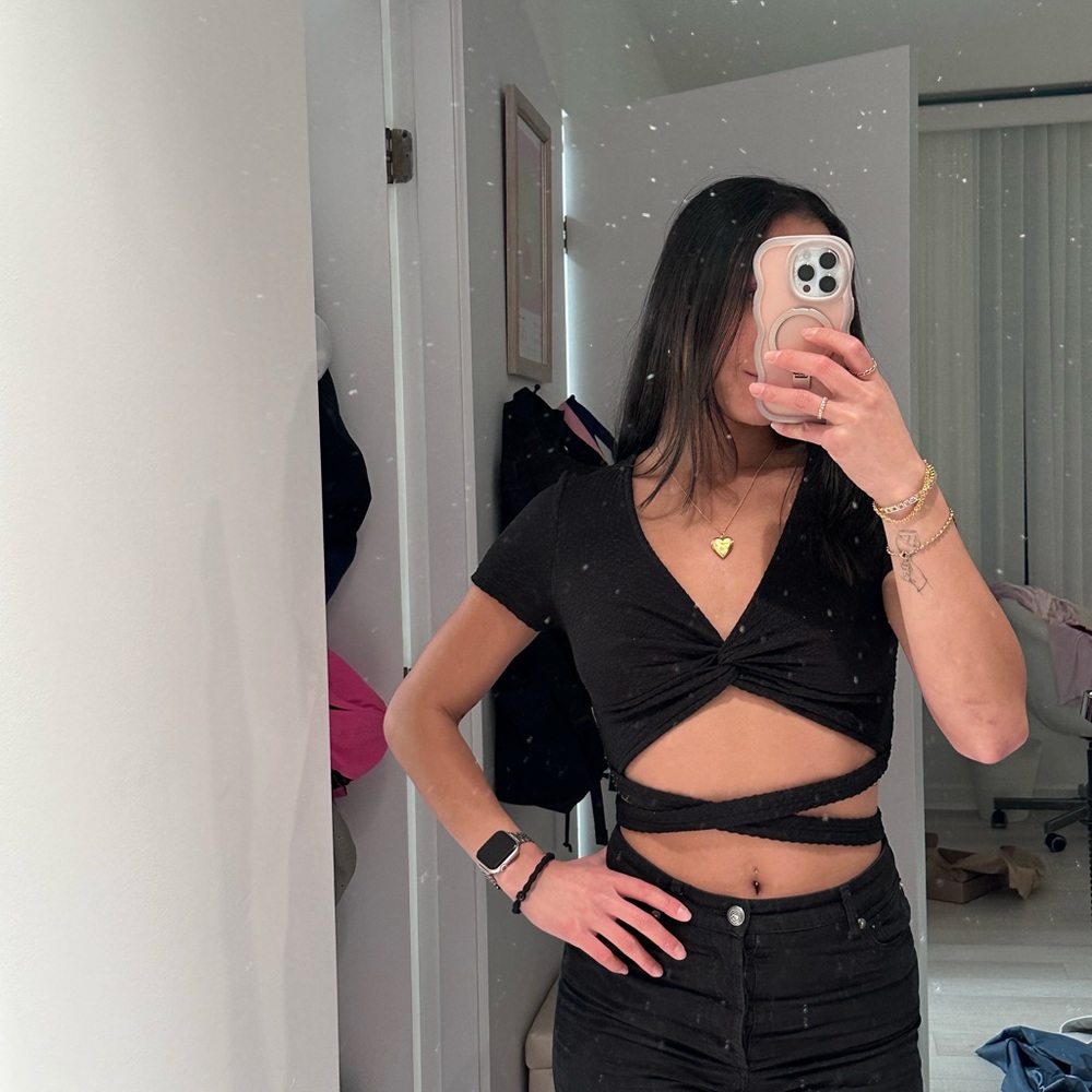 Urban Outfitters Black Wrap Crop Top